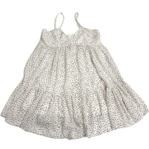 Entro Dress Womens Small White Tan Leopard Print Babydoll Boho Summer